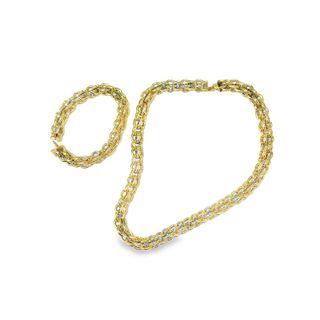 18k Yellow Gold Set Necklace Bracelet  by Gay Freres