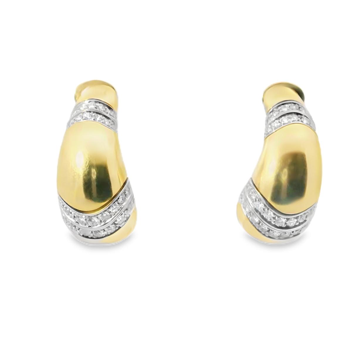 18K Yellow Gold & Platinum  Italian Vintage Hoop Diamond  Earrings  - 27GRAM  -D