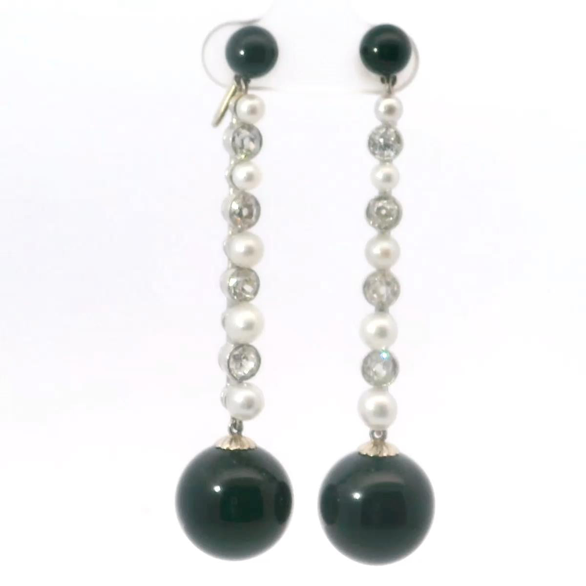 Platinum  Art Deco Onyx Diamond  Earrings - 16.62GRAM -D0.8cts