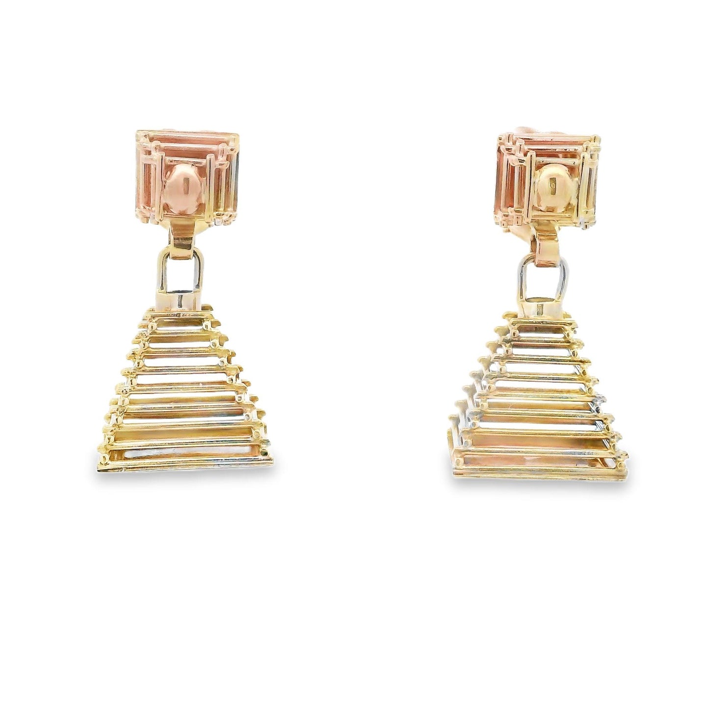 14K Yellow Gold Pyramidal Dangle Earrings