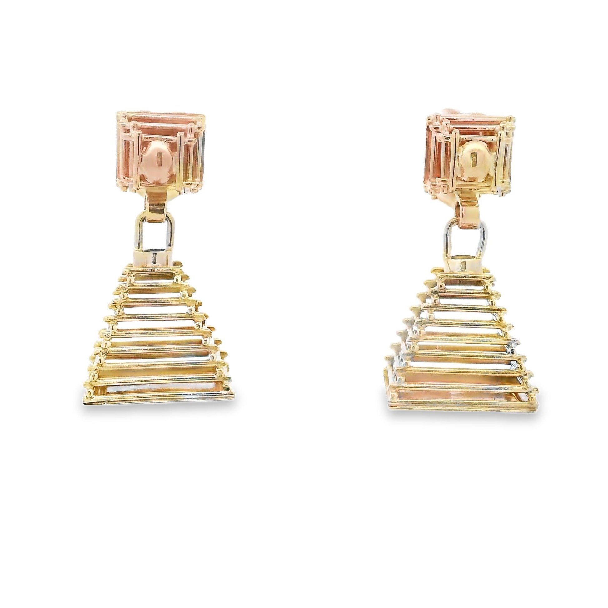 14K Yellow Gold Pyramidal Dangle Earrings