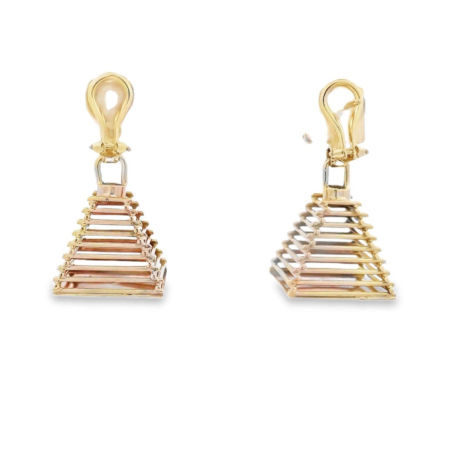 14K Yellow Gold Pyramidal Dangle Earrings