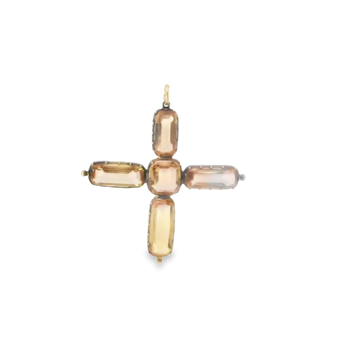 18k Gold on Silver  Victorian Cross  Topaz Pendant  - 6.4GRAM