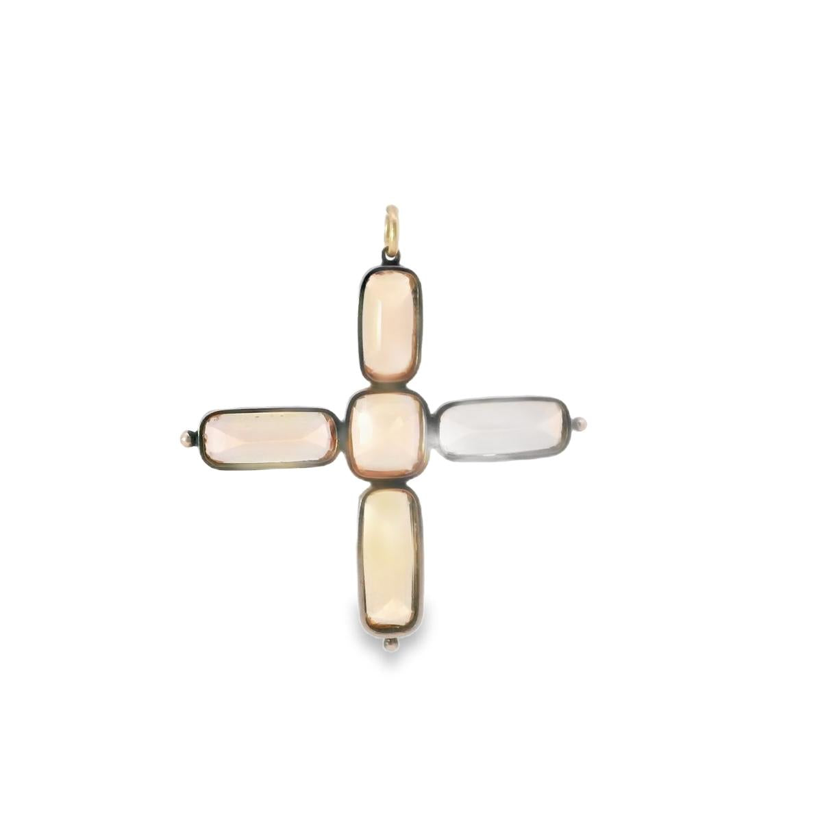 18k Gold on Silver  Victorian Cross  Topaz Pendant  - 6.4GRAM