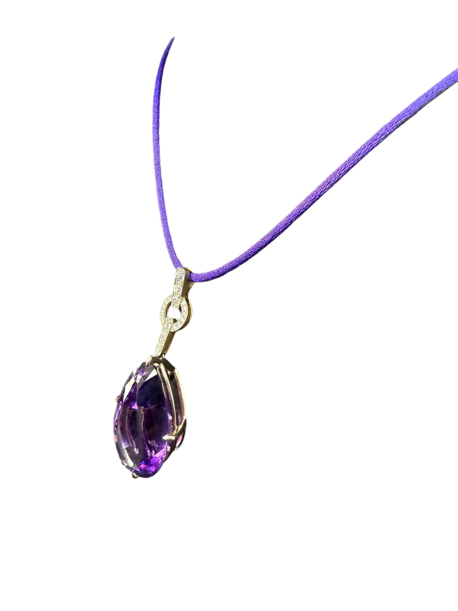 18k Yellow Gold and Platinum Amethyst Pendant