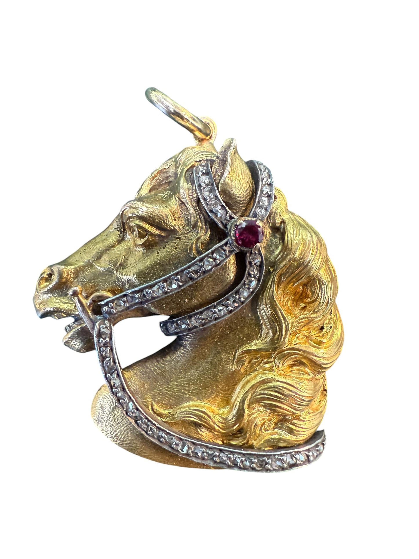 18K & Silver French Horse Head pendant circa 1900