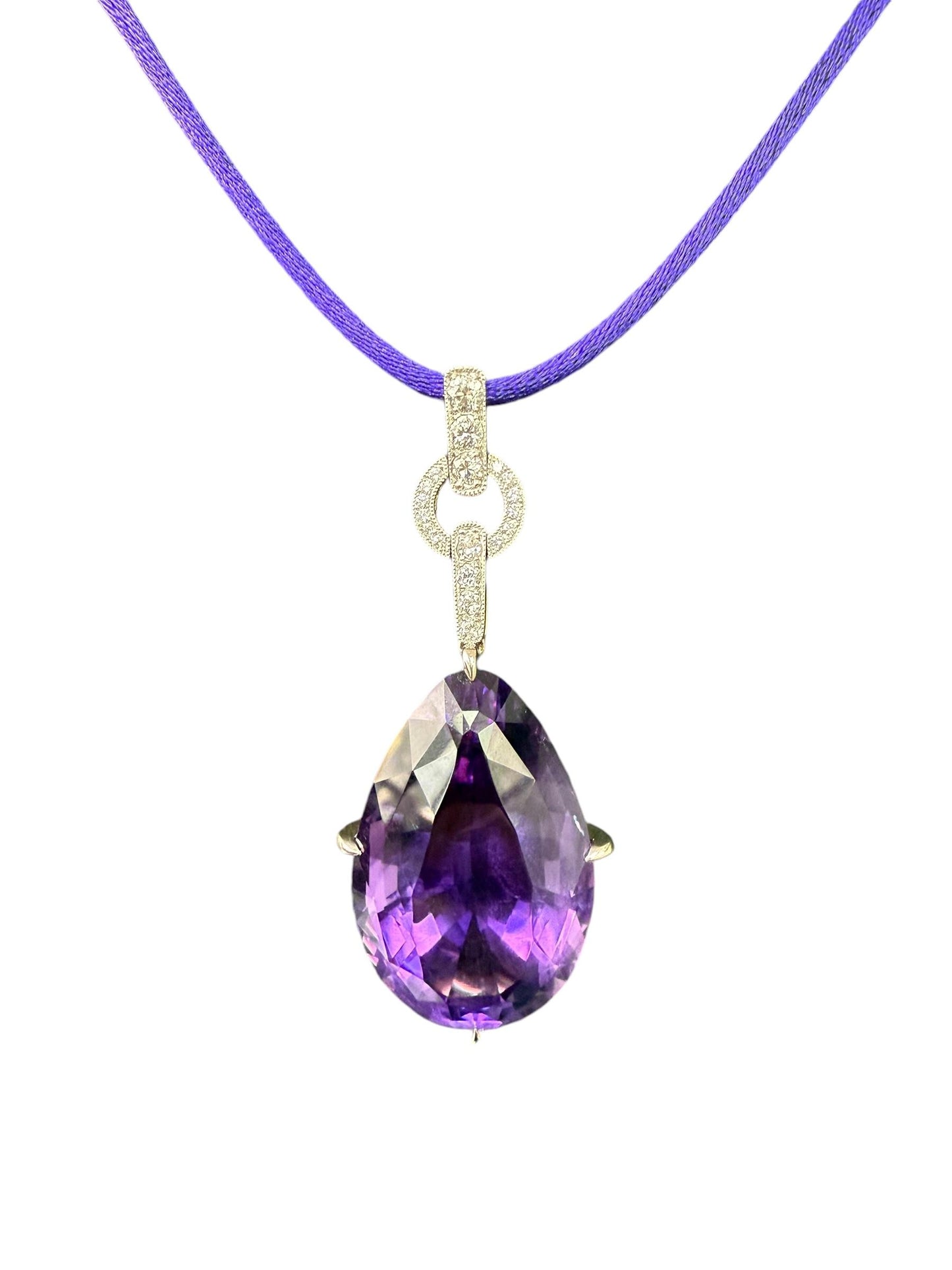 18k Yellow Gold and Platinum Amethyst Pendant