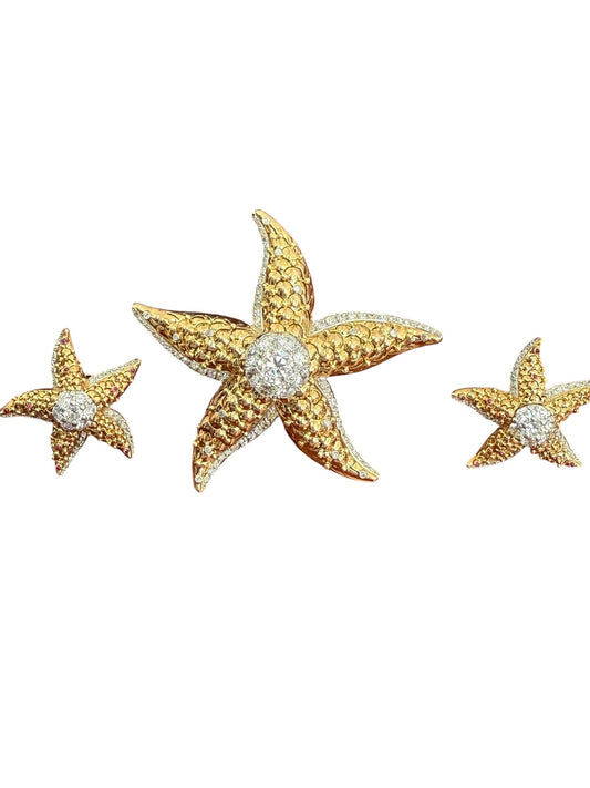 Two Tone 18k Gold Starfish Diamond Set