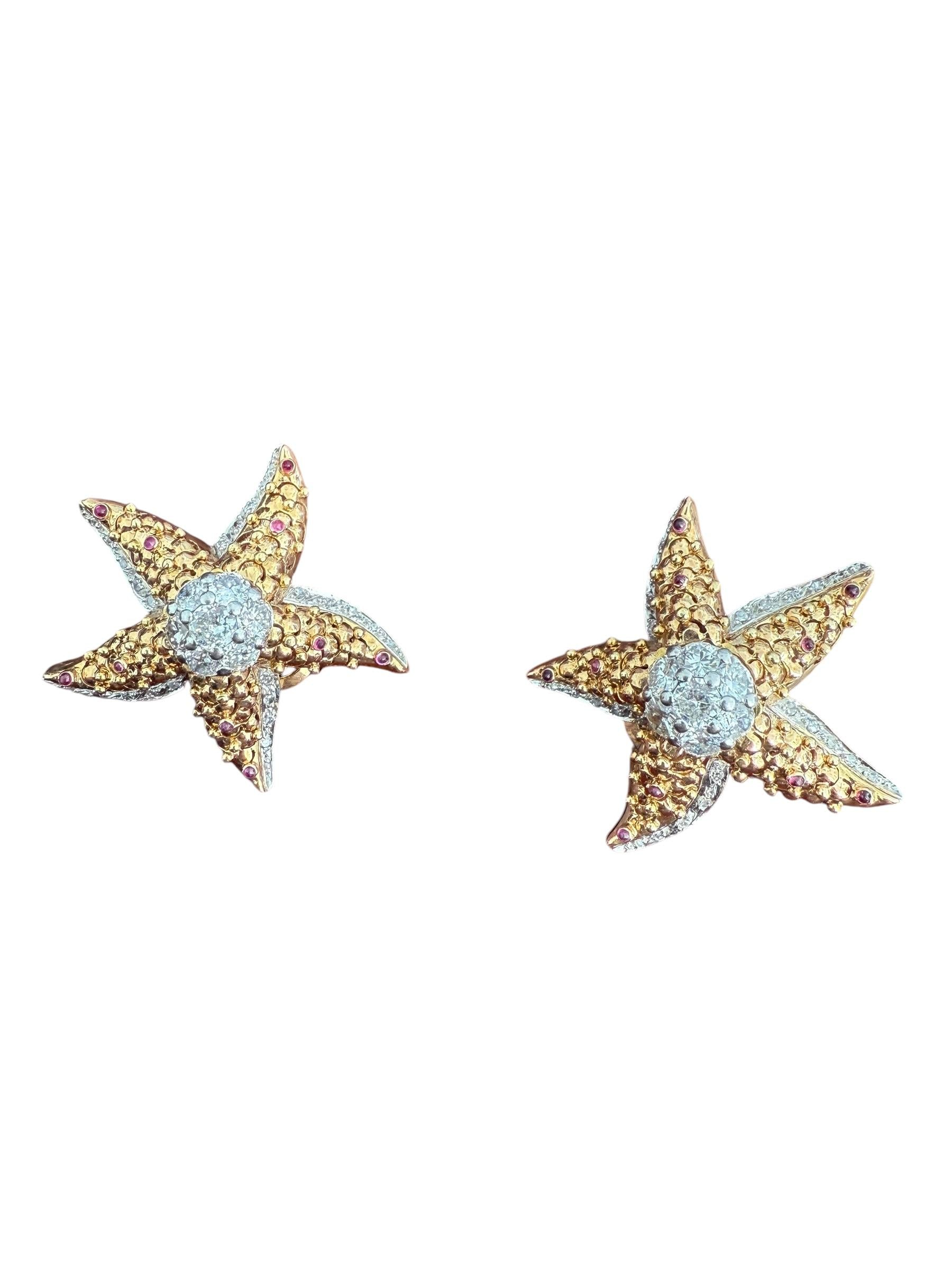 Two Tone 18k Gold Starfish Diamond Set