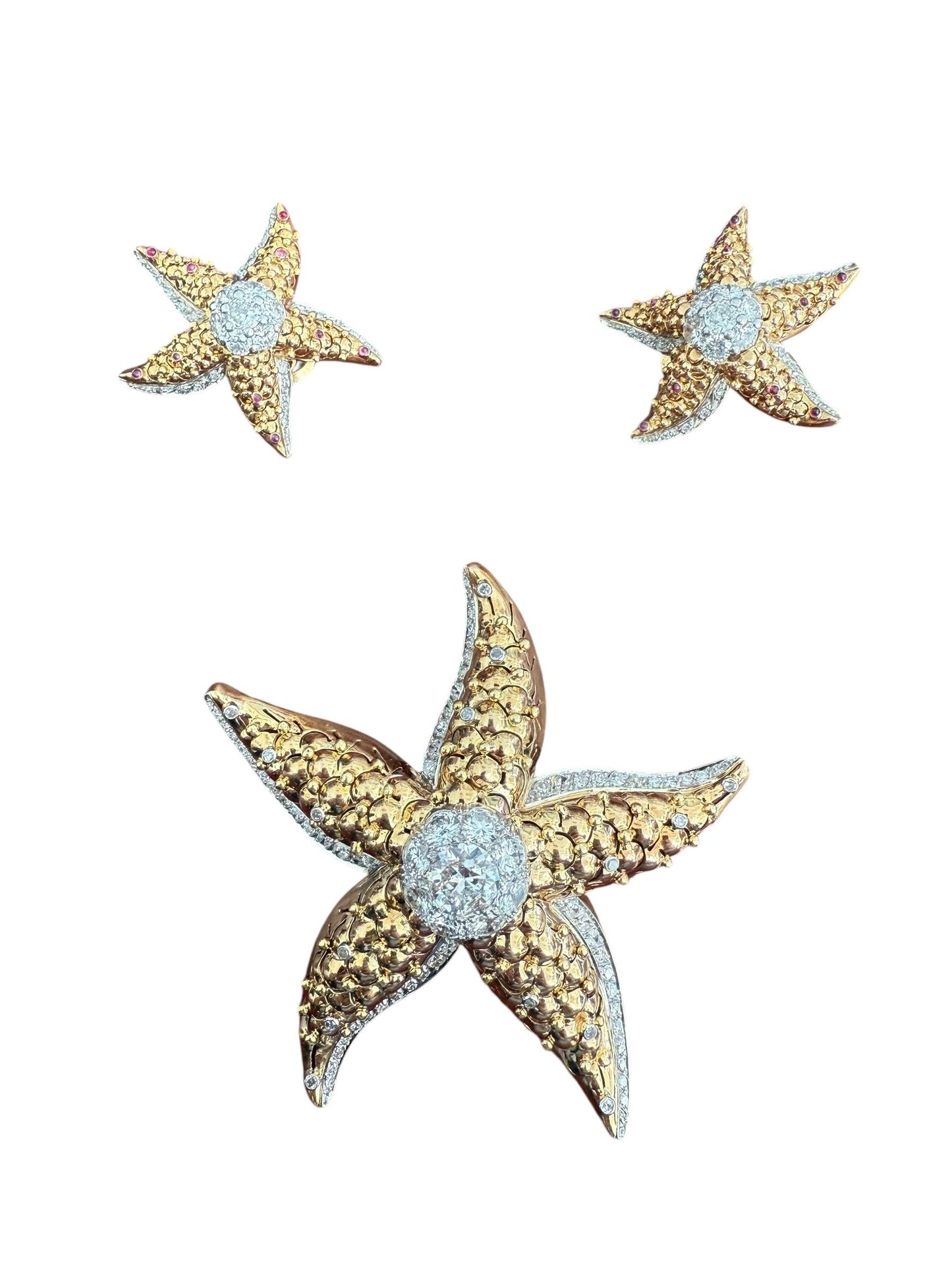 Two Tone 18k Gold Starfish Diamond Set