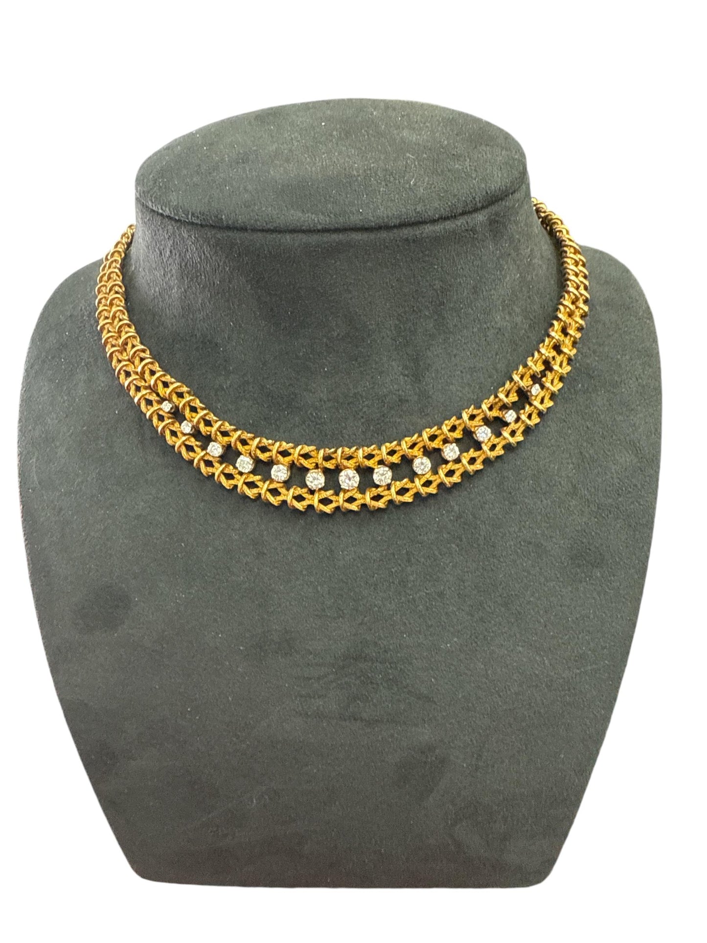 18k Yellow Gold  Italian 1970s Geometrical Diamond  Necklace  - 60.70GRAM -D1.85