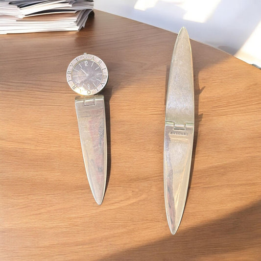 Silver Bulgari 1990s  Silver  Desk set Clock and Letter Opener - 332.60GRAM