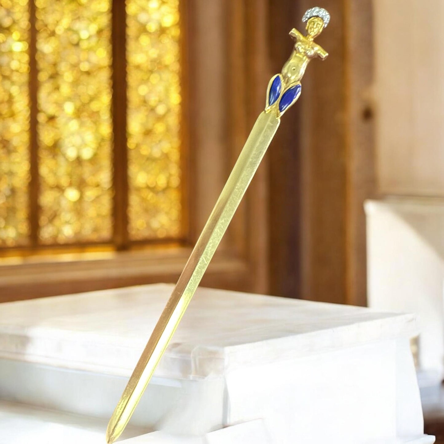 18k Yellow Gold  Verdura 1960s Lapis Lazuli Diamond  Letter Opener  - 16.90