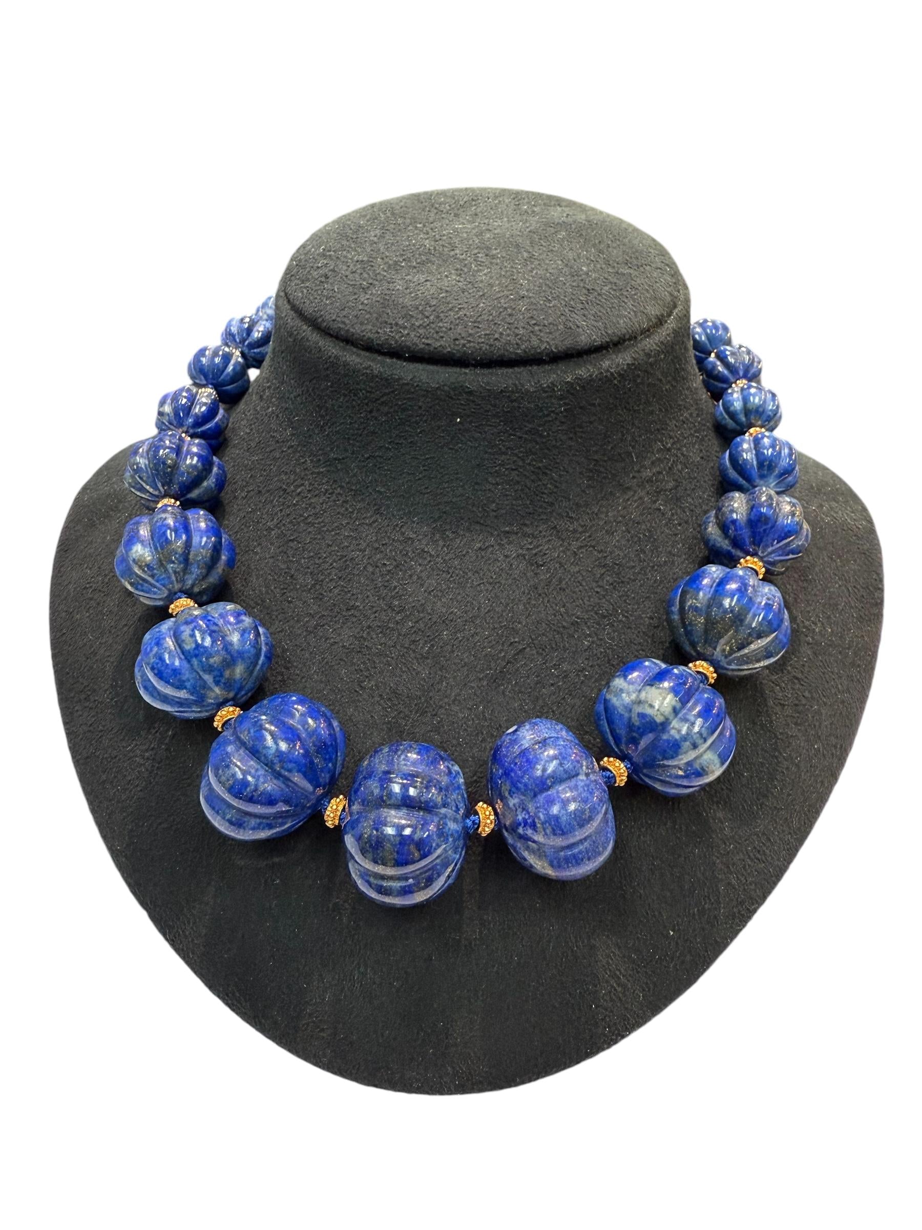 Lapis Lazuli Melon Cut Necklace