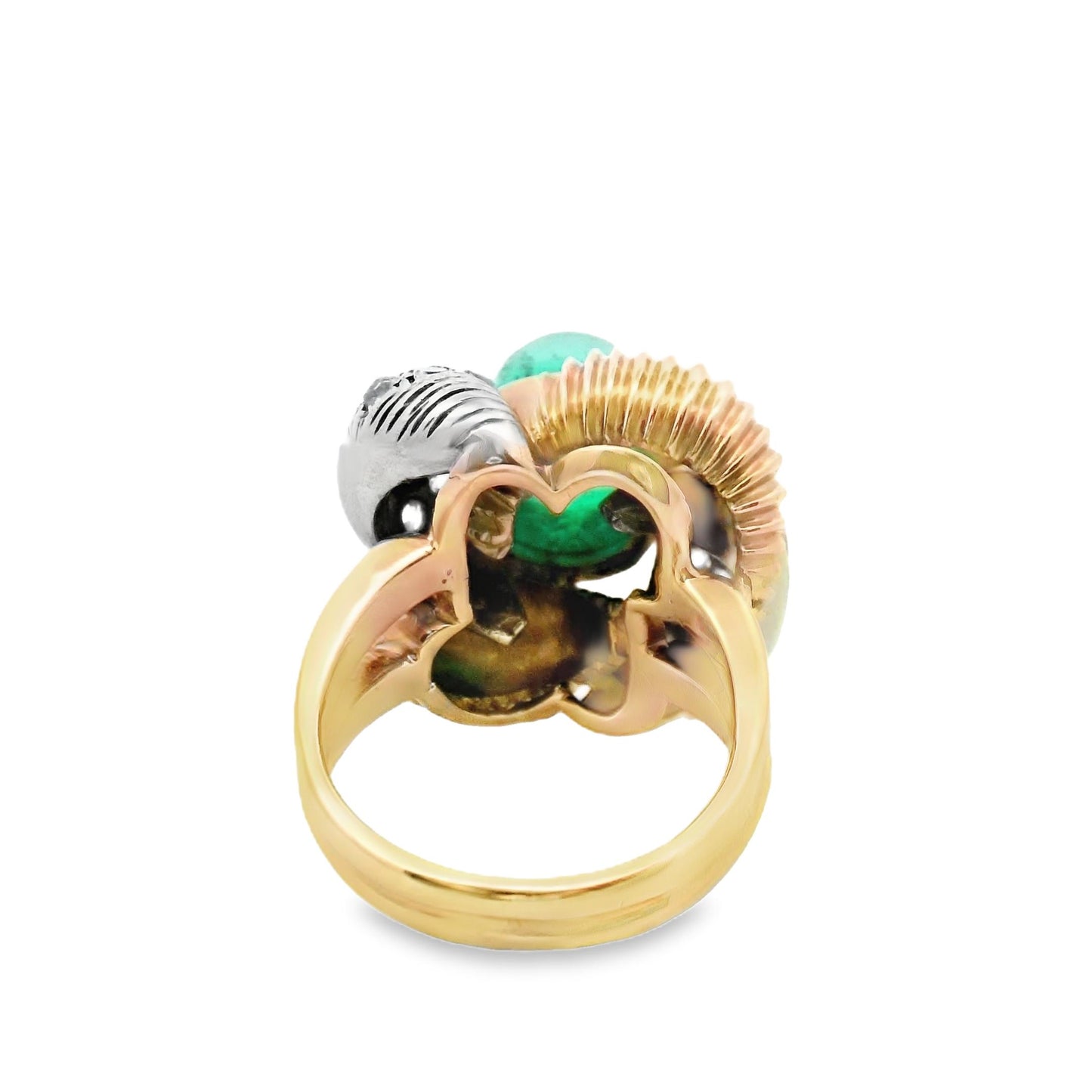 18k Yellow Gold and Platinum Cabochon Emerald and Diamond Ring