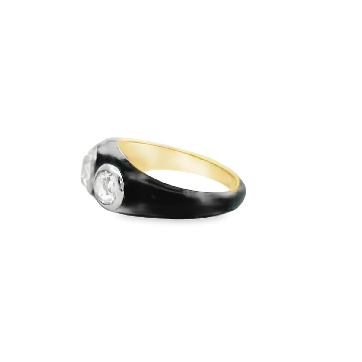 Black Enamel 18K and Platinum 3  Diamond RIng