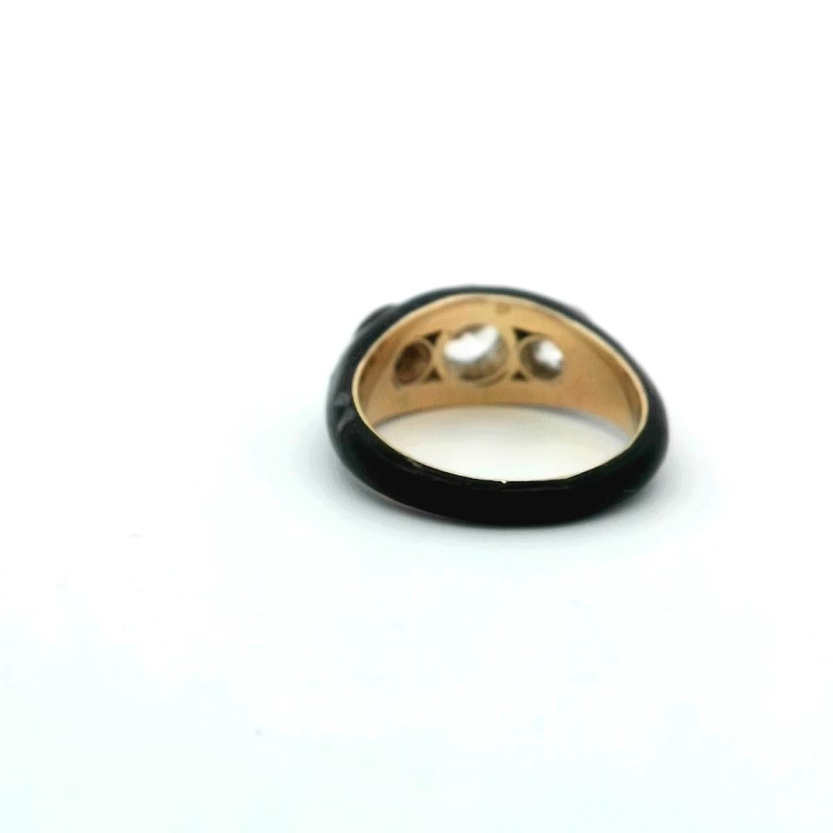 Black Enamel 18K and Platinum 3  Diamond RIng