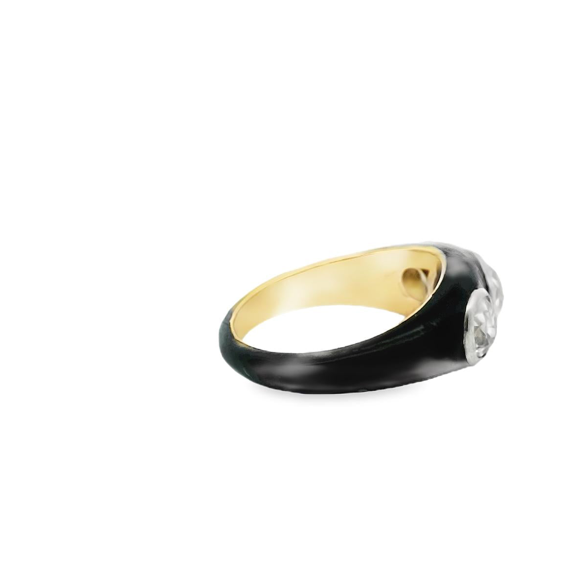 Black Enamel 18K and Platinum 3  Diamond RIng