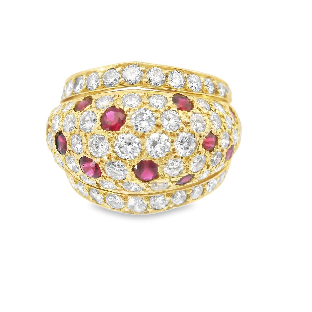 18k Yellow Gold  Cartier 1980s Panthere Ruby & Diamond Ring Serial No. 604020 -