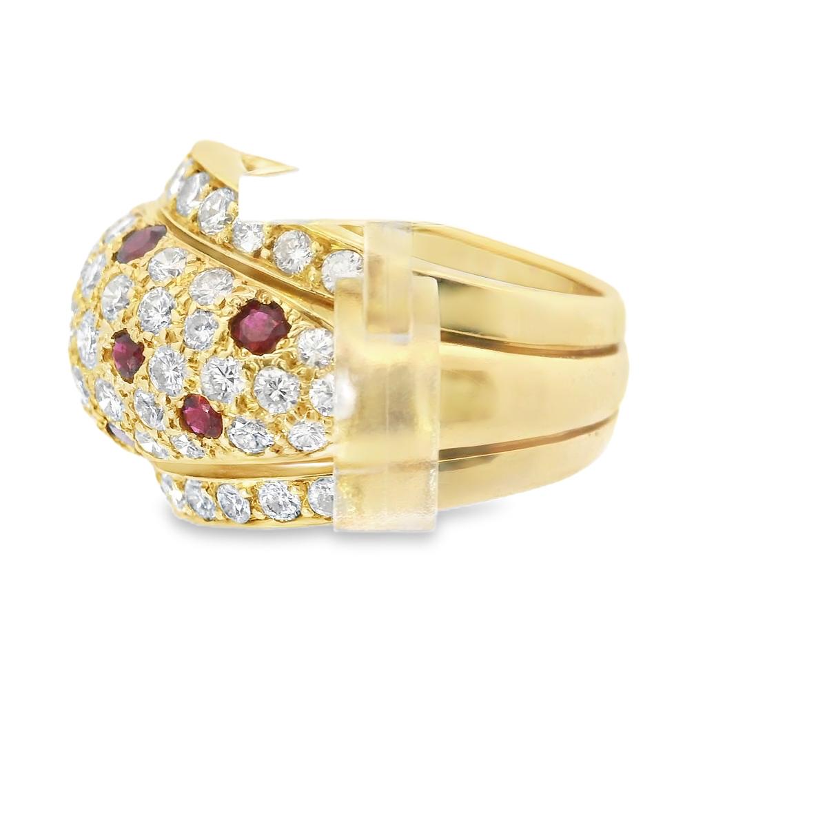 18k Yellow Gold  Cartier 1980s Panthere Ruby & Diamond Ring Serial No. 604020 -