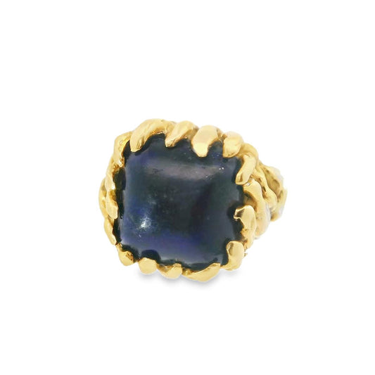 18k Yellow Gold  Sterle 1970s Textured Lapis lazuli Ring  - 11.6GRAM