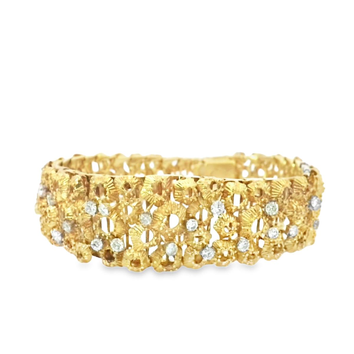 18KY  1970s Textured Gold & Diamond  Bracelet