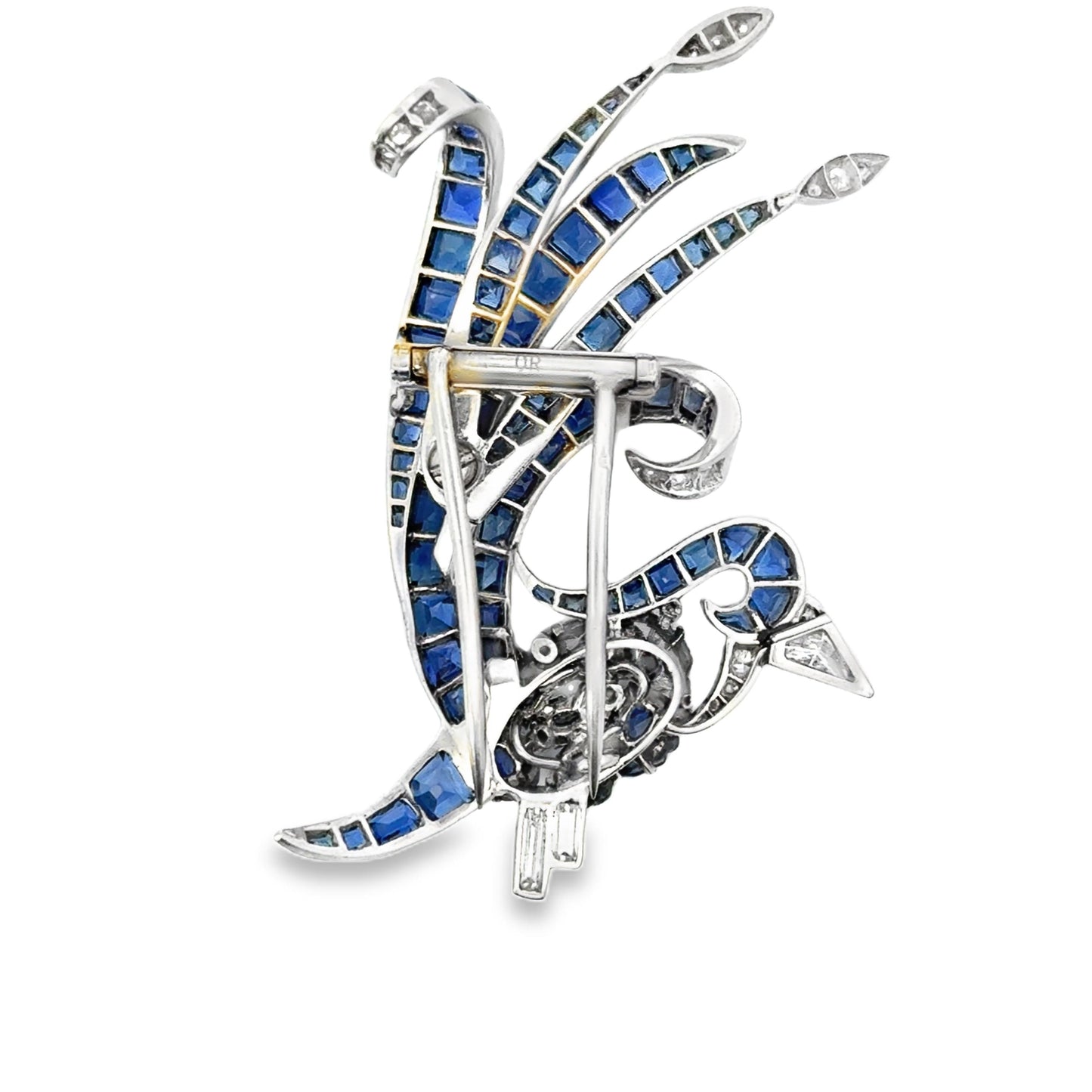 An Art Deco Sapphire  “tutti frutti” Bird Brooch in Platinum,