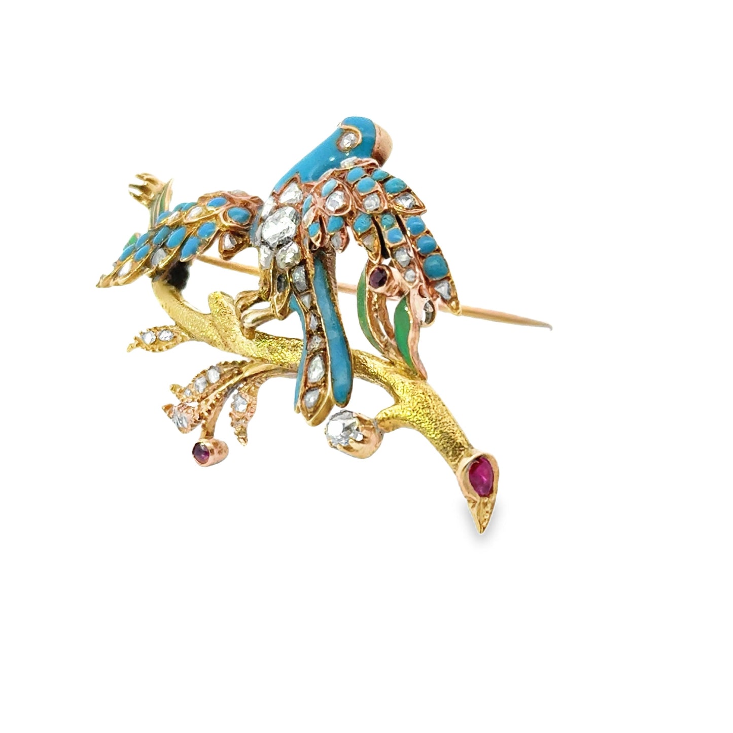 A 1900 18K Yellow Gold Gemset Turquoise Bird Brooch