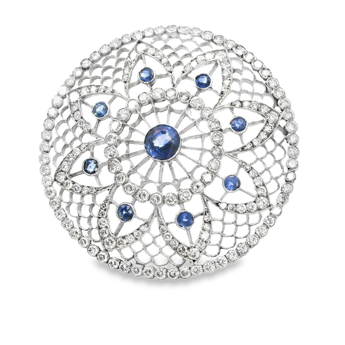 Platinum  Belle Epoque Sapphire Diamond  Pin / Brooch  - 17.90GRAM -D4.00cts -S1