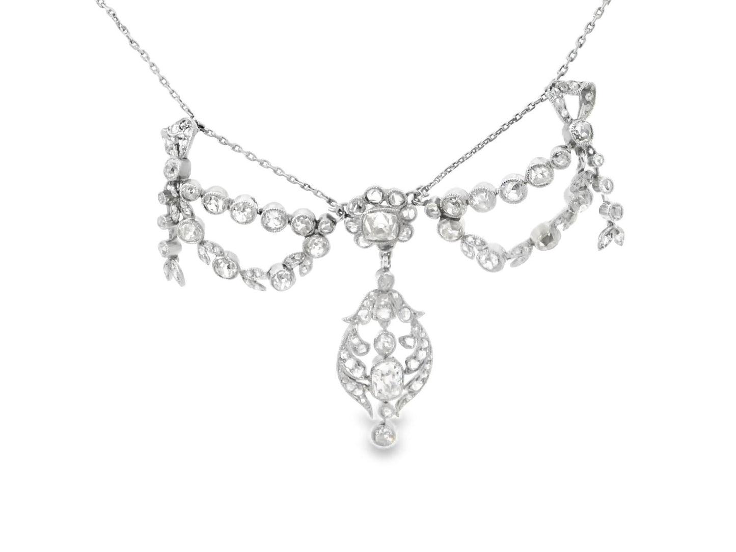 Platinum Belle Epoque circa 1910 Bow Diamond  Necklace - 22.90grs  - D9.5cts 16