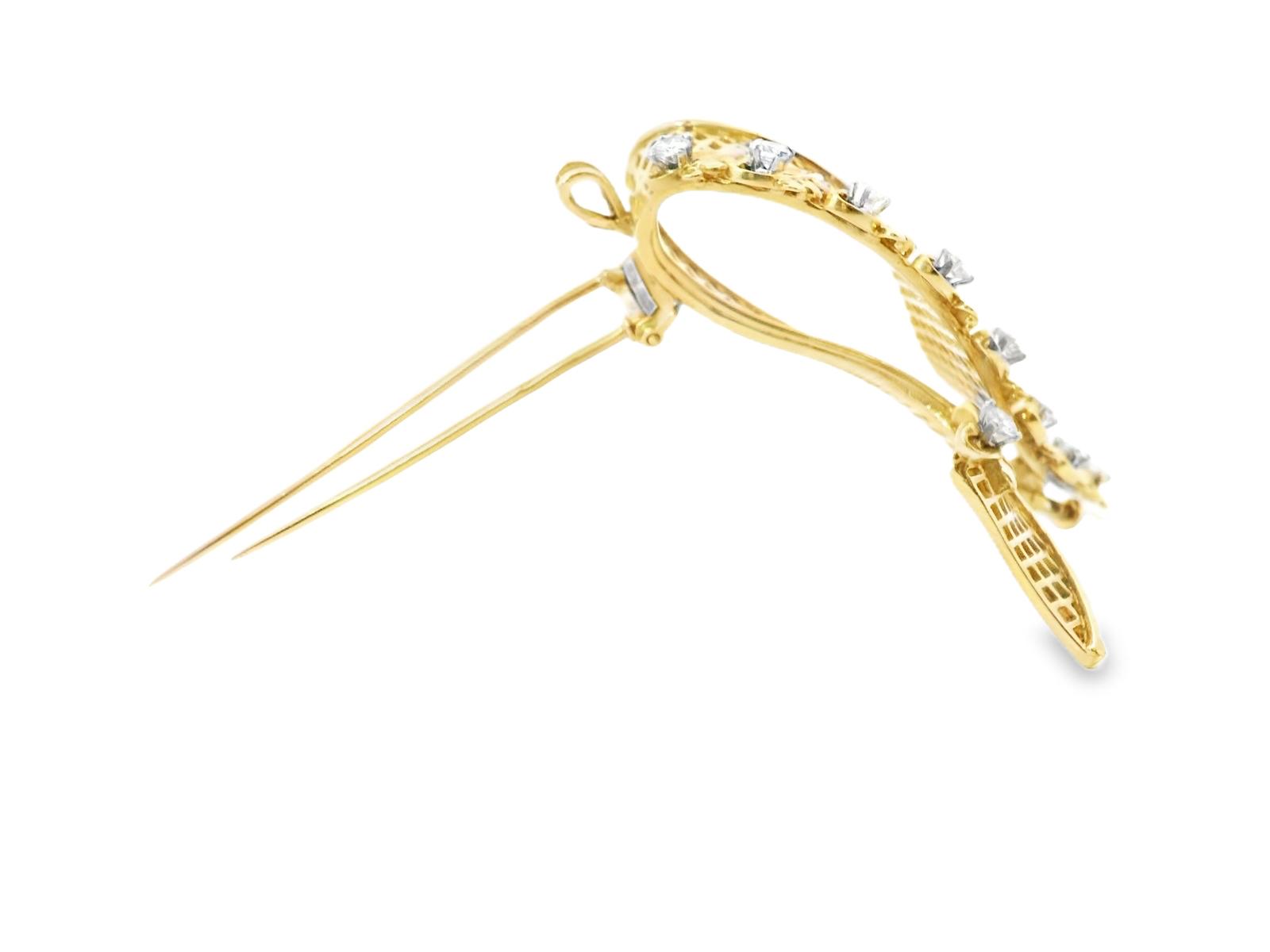 18k Yellow Gold  French 1940s Bow Gold & Diamond  Pin / Brooch  - 25.7GRAM -D0.9