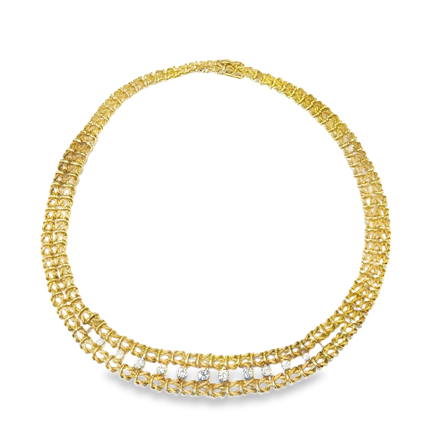 18k Yellow Gold  Italian 1970s Geometrical Diamond  Necklace  - 60.70GRAM -D1.85