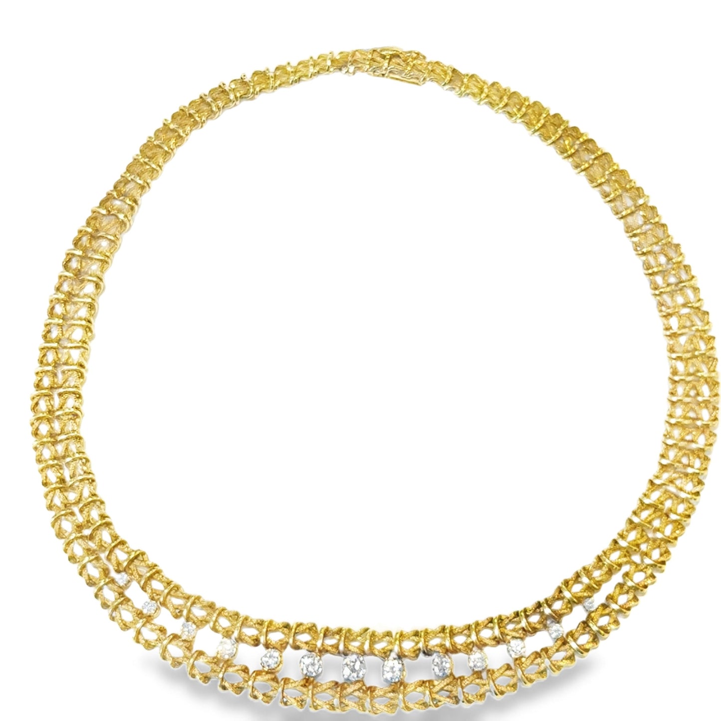 18k Yellow Gold  Italian 1970s Geometrical Diamond  Necklace  - 60.70GRAM -D1.85