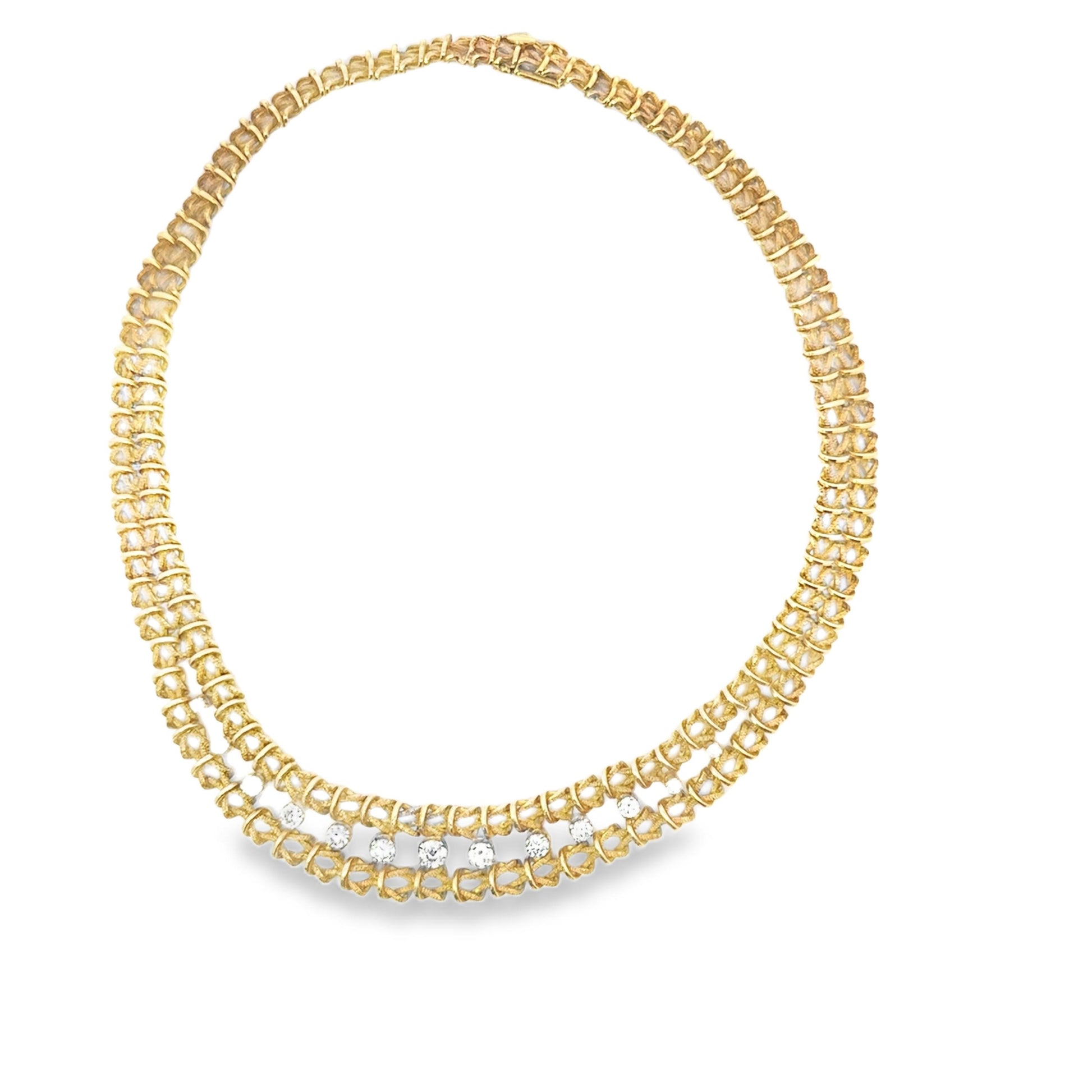 18k Yellow Gold  Italian 1970s Geometrical Diamond  Necklace  - 60.70GRAM -D1.85