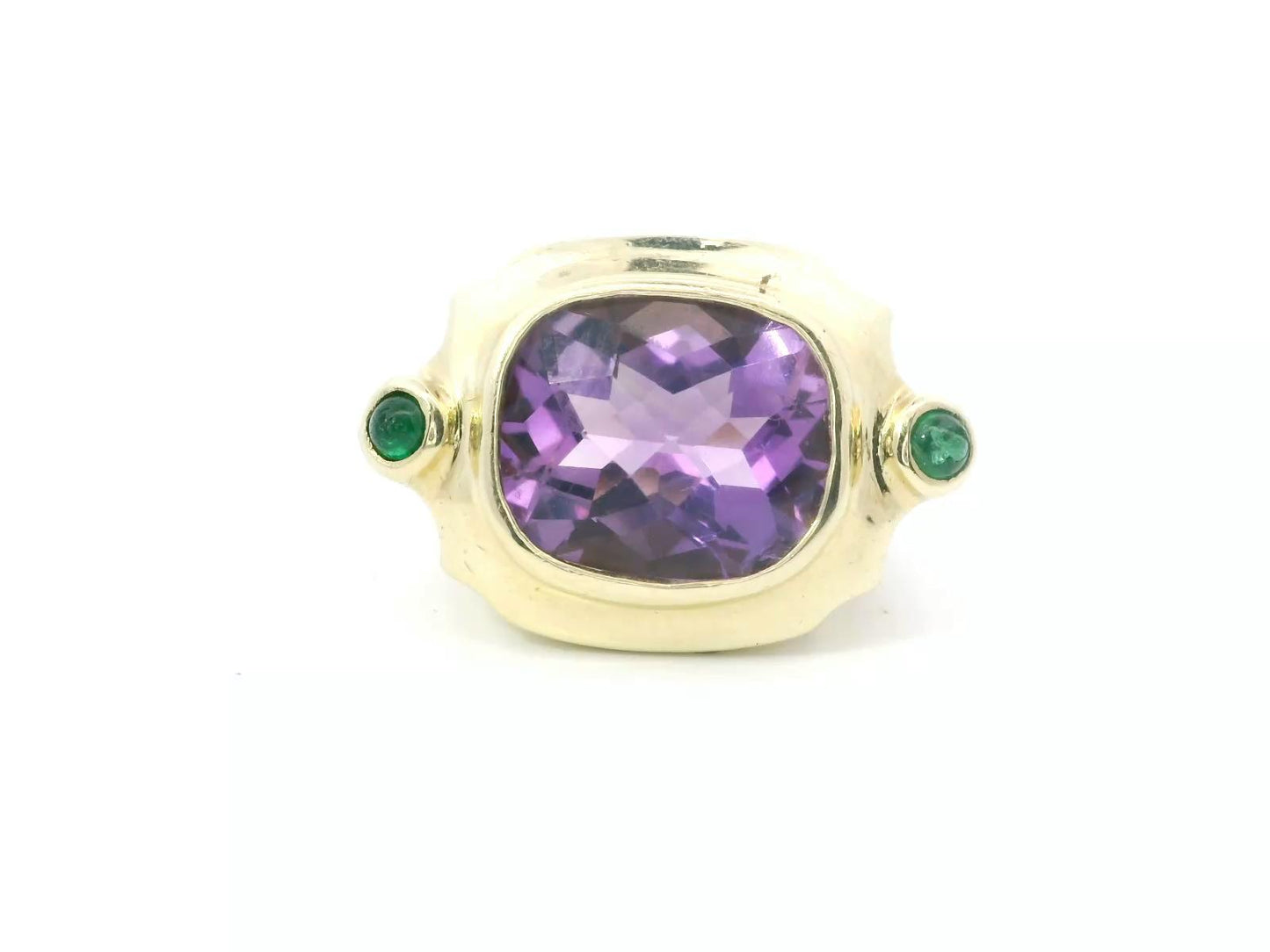 14KY 1980s  Amethyst and Emerald Ring - 15.30GRAM -A11.56cts