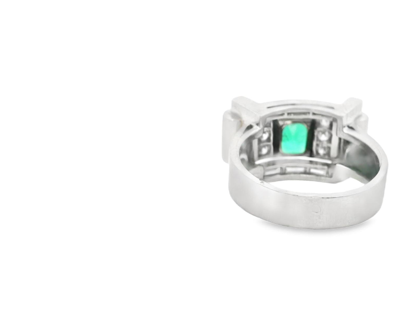 Platinum French 1940s Emerald Diamond  Ring  - 12.3GRAM -D1.17cts -E0.76cts