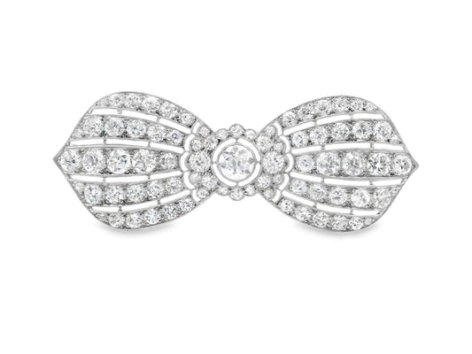 Platinum French Art Deco Bow Diamond  Pin / Brooch  - 10.60GRAM  -D0.65cts -D4.1