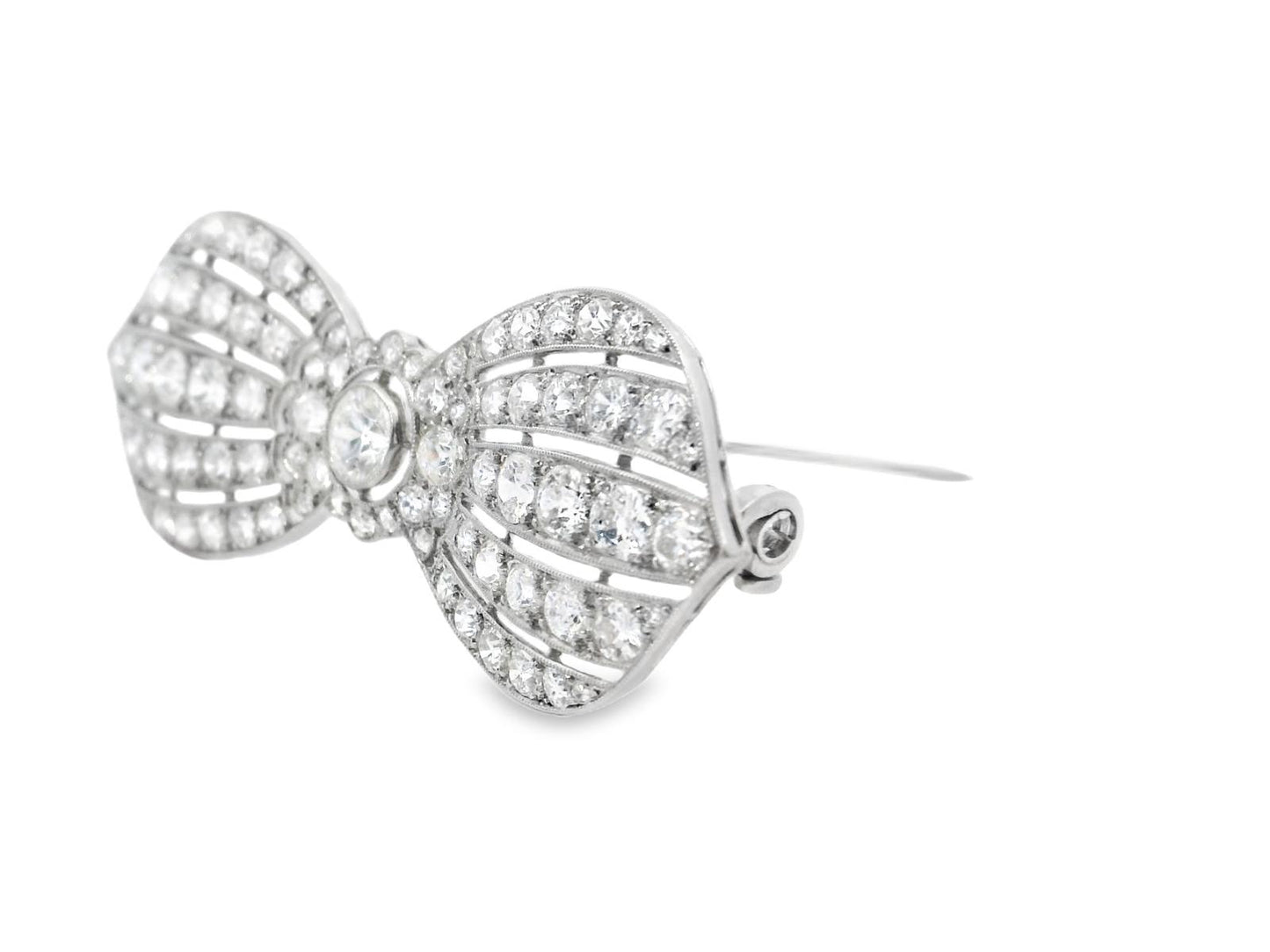 Platinum French Art Deco Bow Diamond  Pin / Brooch  - 10.60GRAM  -D0.65cts -D4.1