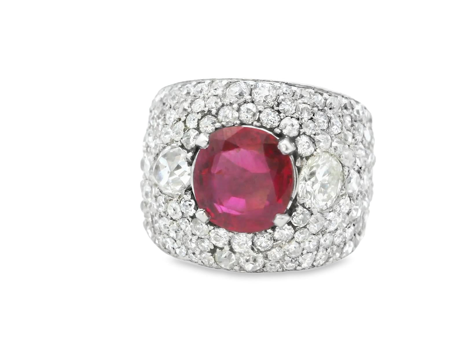 Platinum French 1940s  Ruby & Diamond Ring  - 14GRAM -R2.61cts -D2.50cts