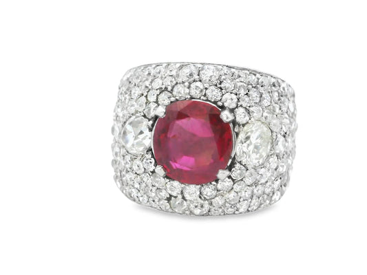 Platinum French 1940s  Ruby & Diamond Ring  - 14GRAM -R2.61cts -D2.50cts