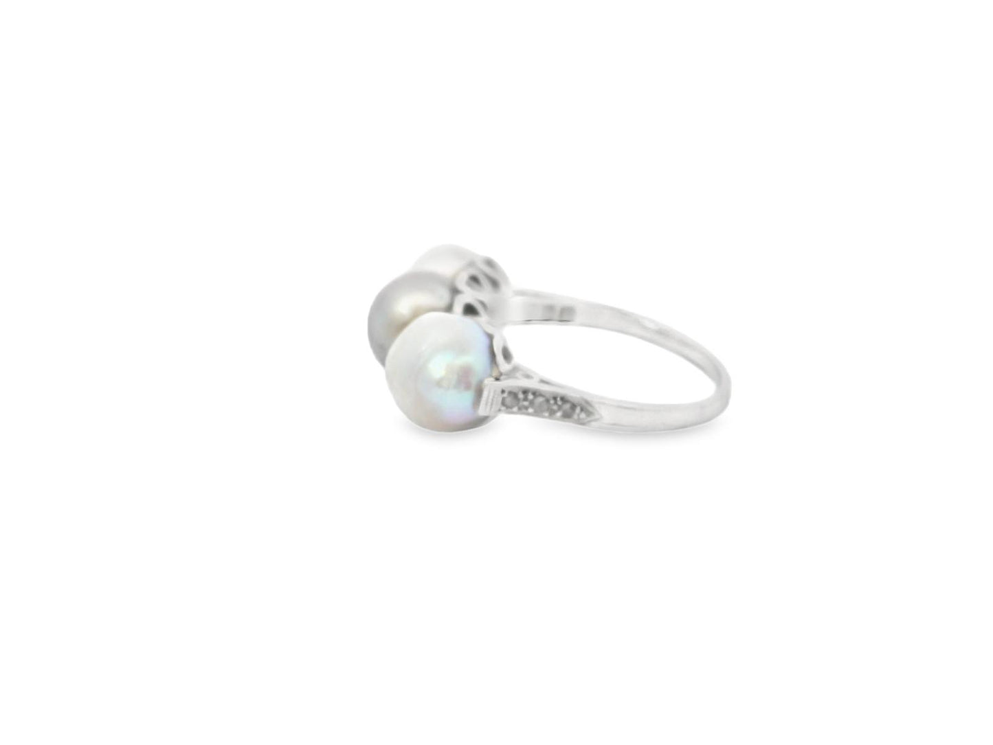 Platinum  Art Deco Natural Pearl Diamond  Ring  - 5.00GRAM