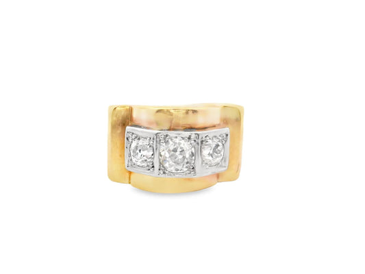 18K Yellow Gold & Platinum  French Retro  Diamond  Ring  - 9.40GRAM Size/Dim : 7