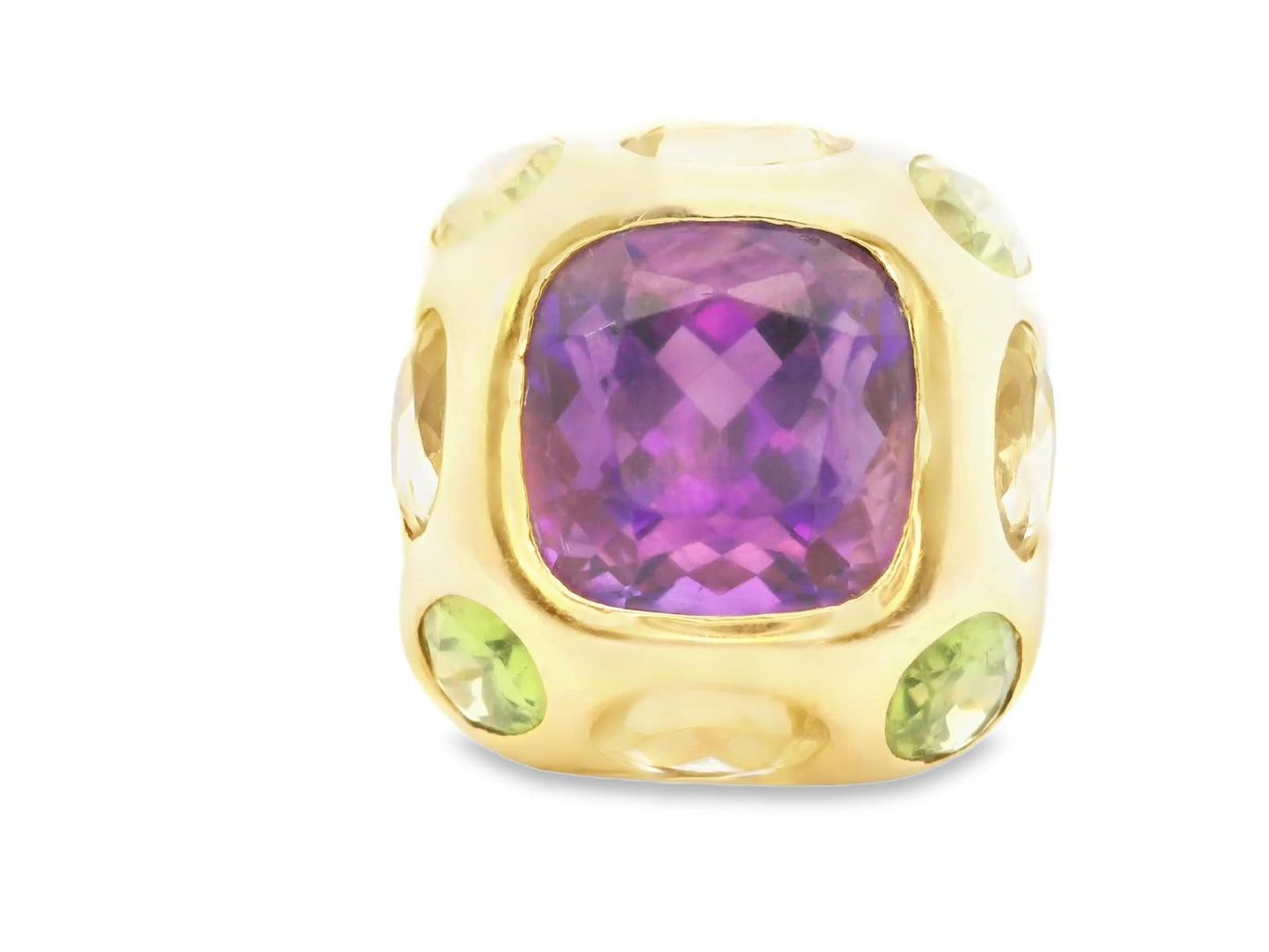 18k Yellow Gold  American 1980s Amethyst  Citrine & peridot  Ring  - 20.70GRAM