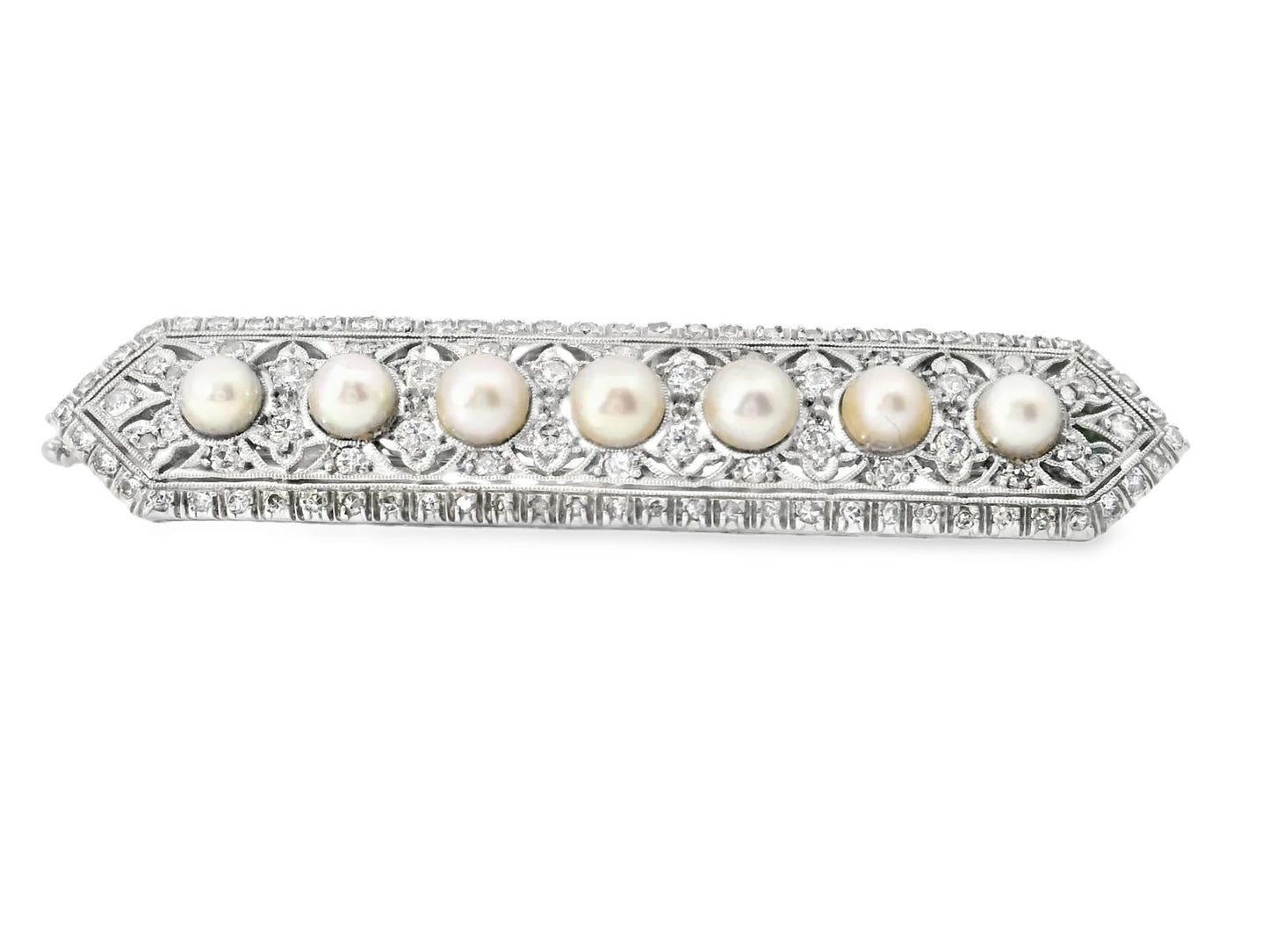 Platinum  Art Deco Diamond  Pearl Pin