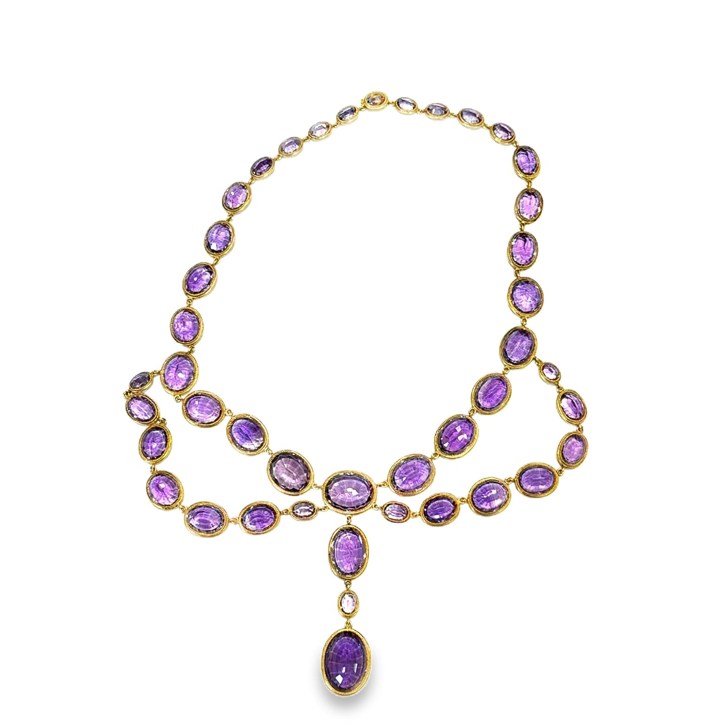 18k Yellow Gold   Victorian Drops Amethyst  Necklace  - 75.9GRAM -A143.2 cts