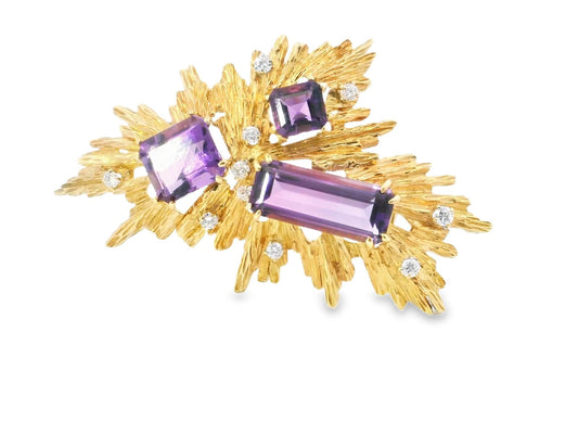 18k Yellow Gold  Van Cleef & Arpels Vintage Amethyst  Diamond  Pin / Brooch Seri