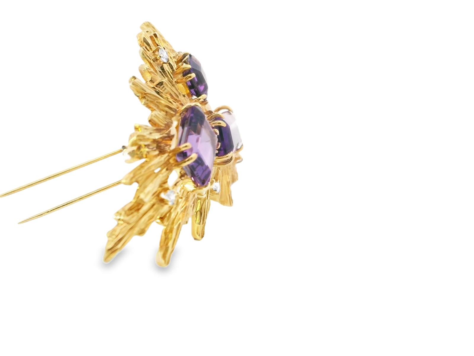 18k Yellow Gold  Van Cleef & Arpels Vintage Amethyst  Diamond  Pin / Brooch Seri