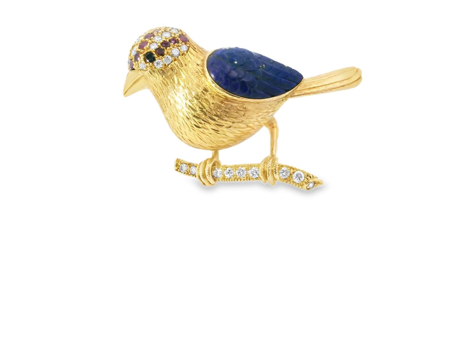 18k Yellow Gold  Nardi 1960s Bird Lapis lazuli Pin