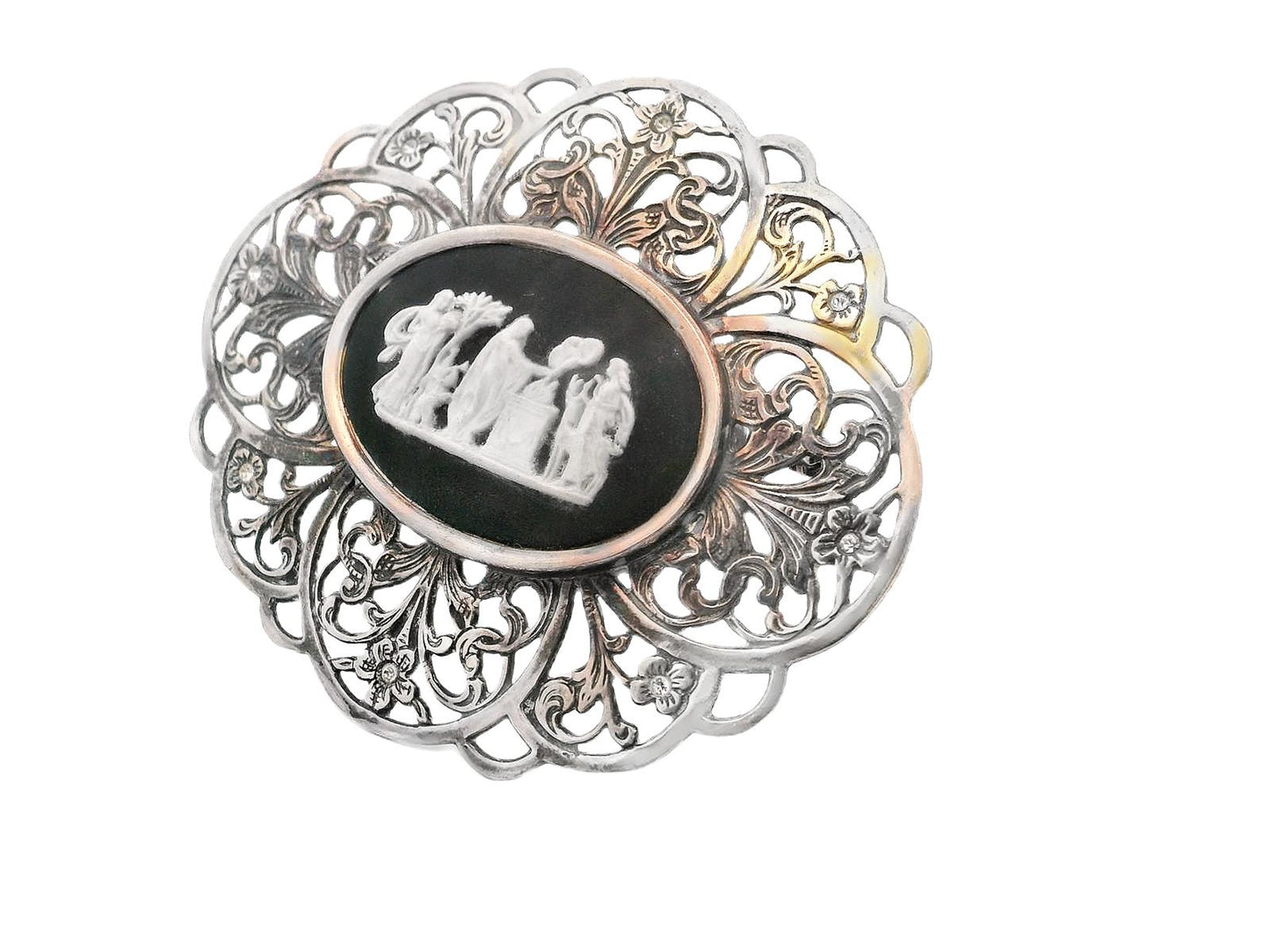 Silver English 1990s Ceramic Silver  Pin  Wedgewood Ceramic Cameo -