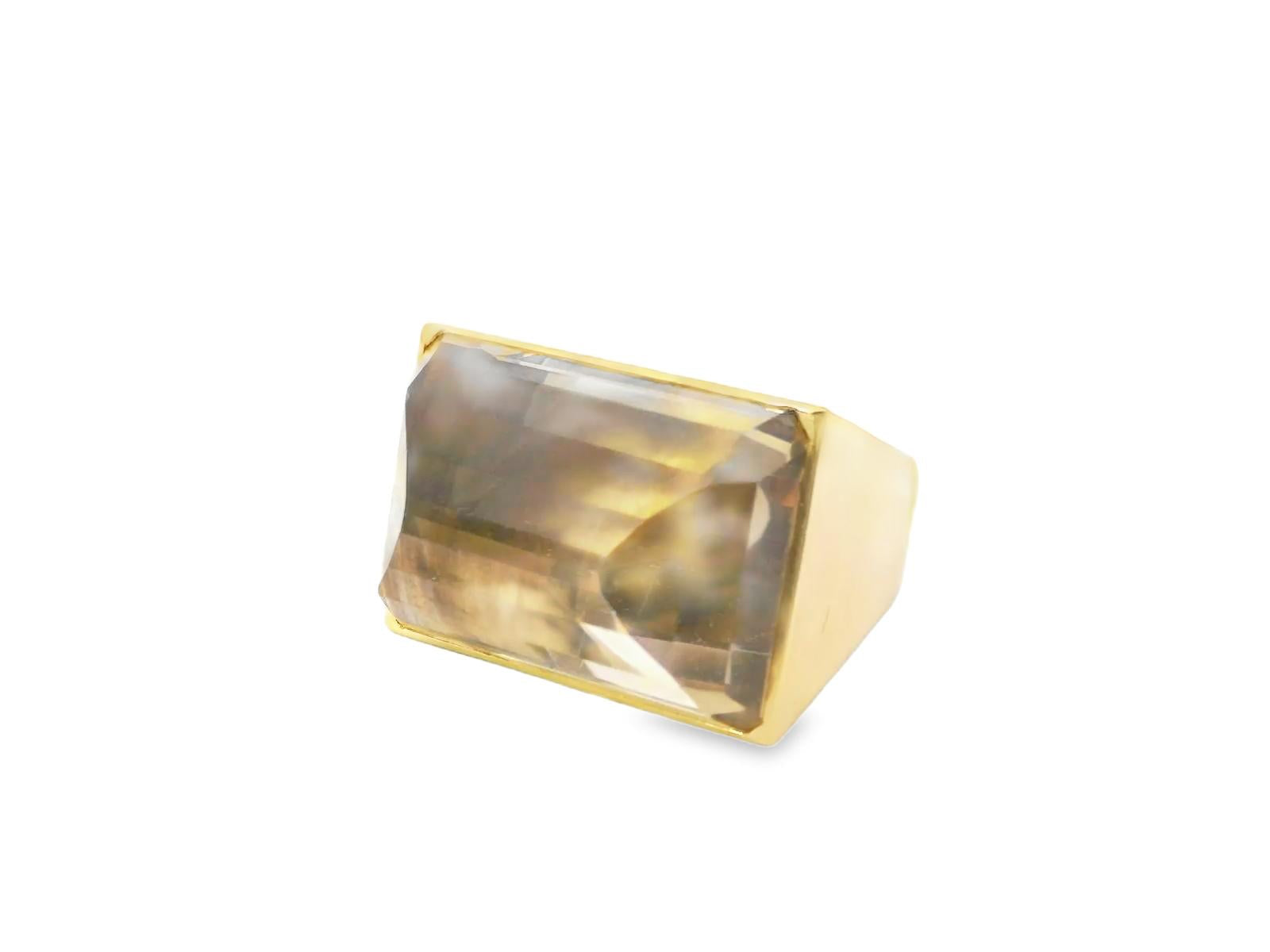 18K 1970's Smoky Quartz Geometrical Ring 33.11grs